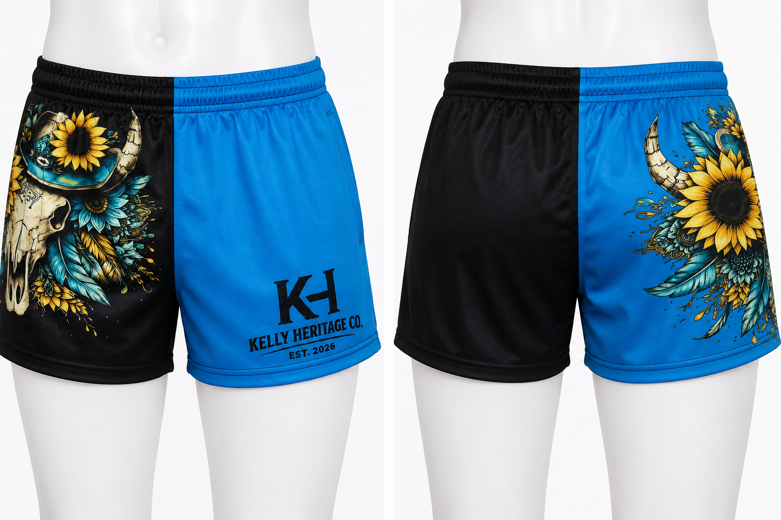 Footy Shorts : Sunflower Skull Head